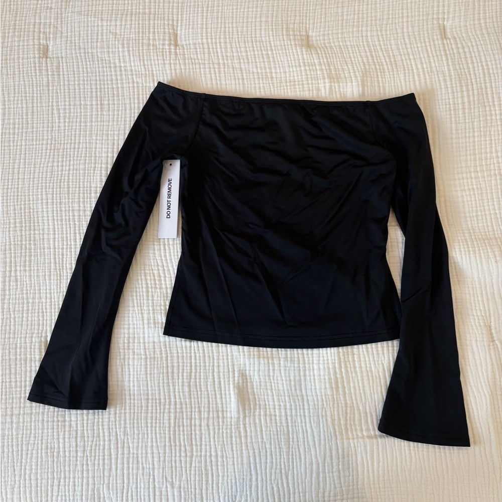 Princess Polly Maestro Black Off-Shoulder Top